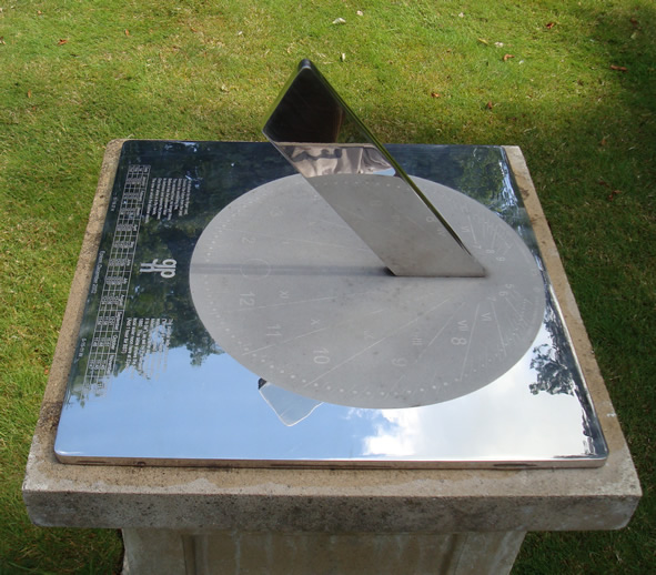 Stainless Sundial showing the unique "line of light" at noon